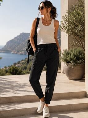 Athleta Trekkie‎ Jogger Black Ripstop UPF Travel Hiking Pants Size 14 Retired
